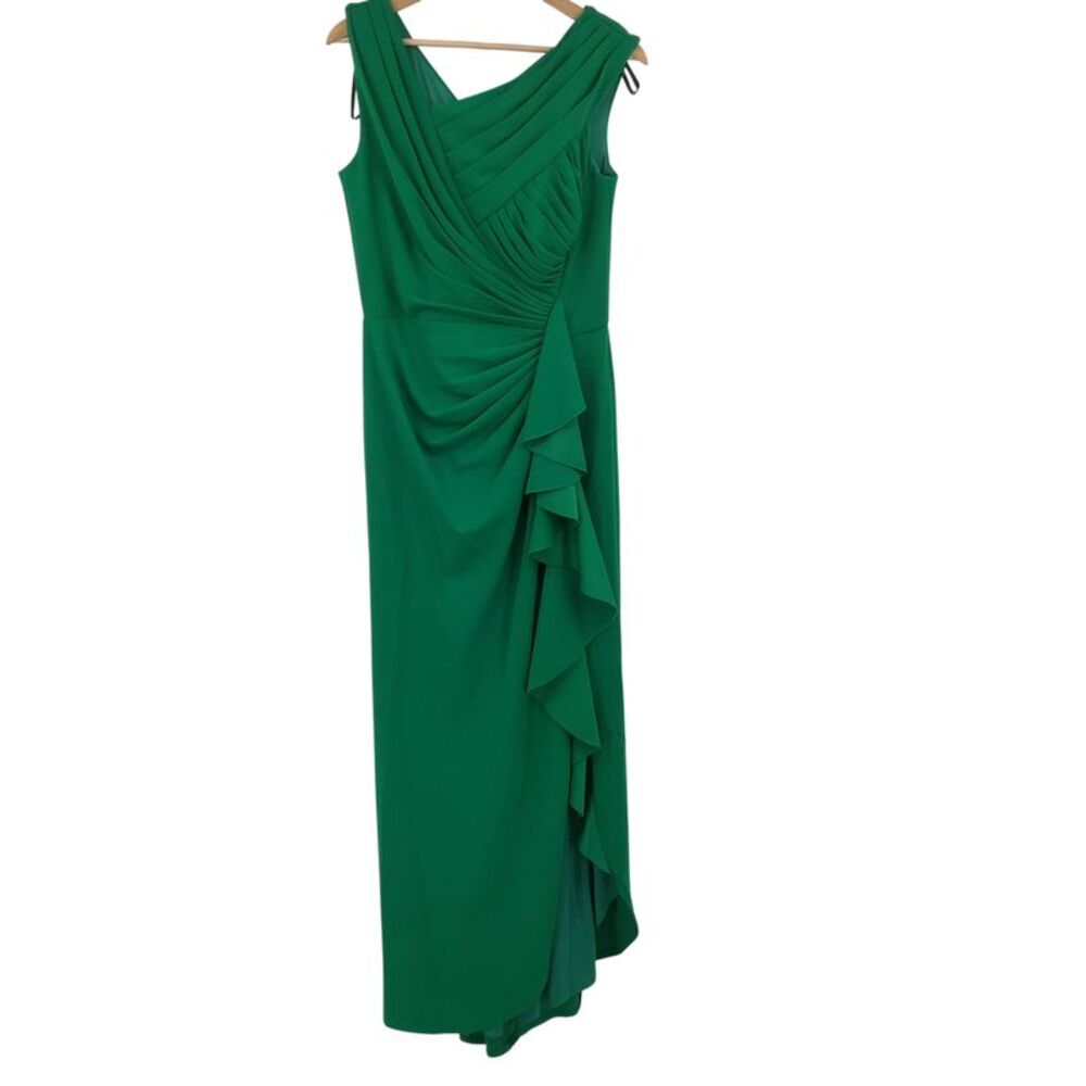 Tadashi Shoji Sperry Cascading-ruffle Green Gown L